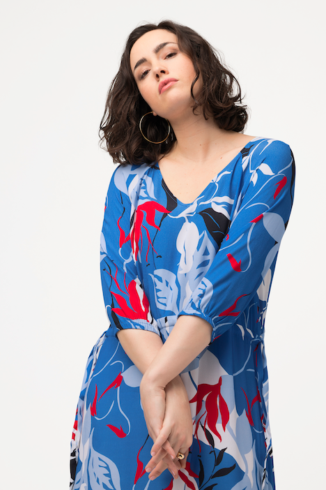 Kleid, V-Ausschnitt, Tunnelzug, 3/4-Arm