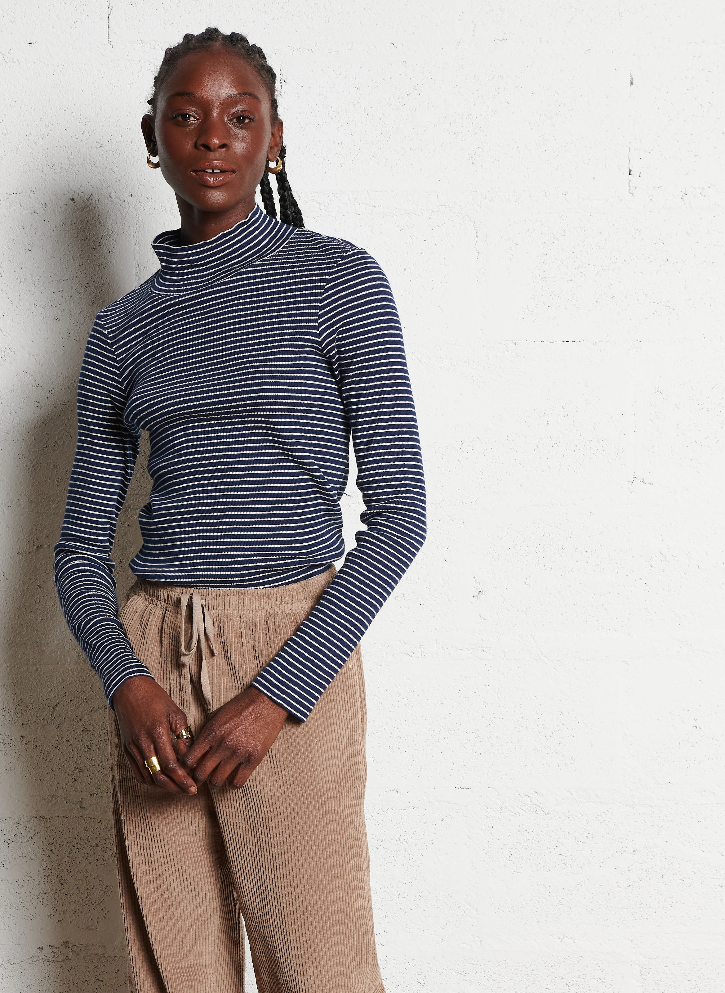 TYSSEM - Pull col montant à rayures | Bleu