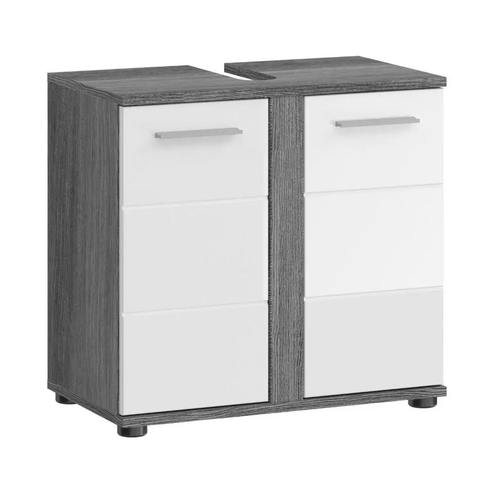 Hioshop Blake wastafel 2 deuren wit hoogglans- grijs