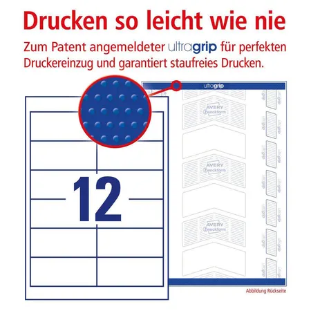 Avery Zweckform 3659 Universal-Etiketten,A4 mit ultragrip,Adressaufkleber 97 x 42,3 mm, 100 Bogen/1.200 Etiketten, weiß