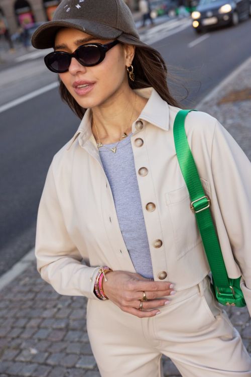 Beige cropped blouse leatherlook