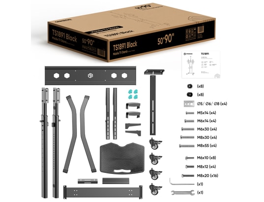 ONKRON - Pied de sol Support TV roulettes 50-90”- Max 100 kg - TS1891-B Noir