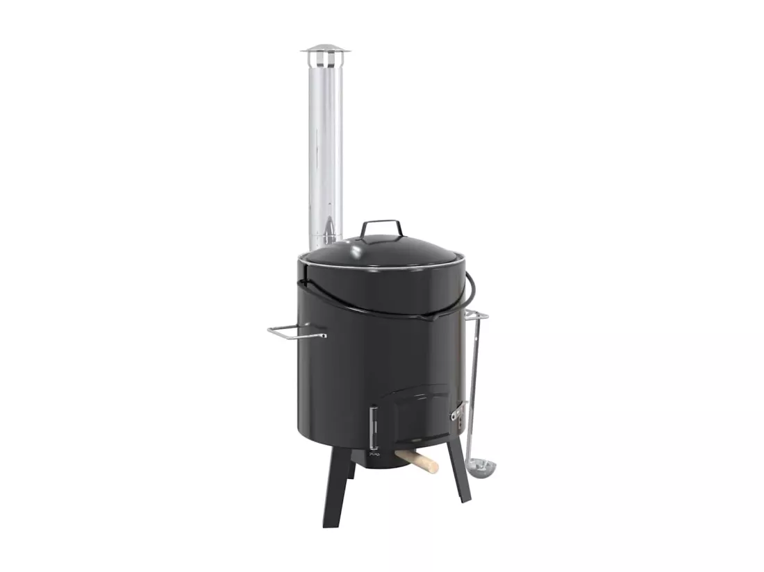 Canon à goulasch avec cheminée et couvercle noir acier émaillé
