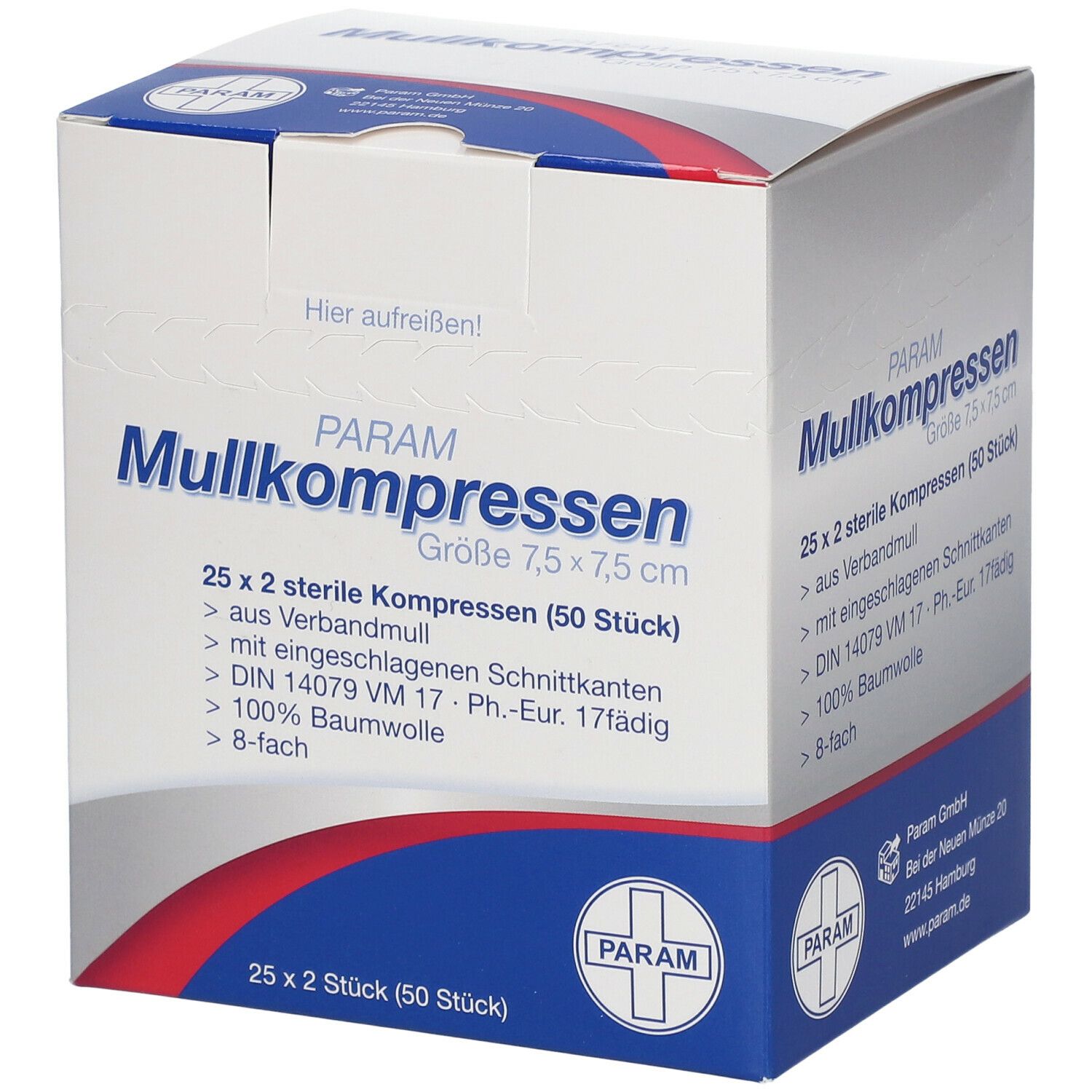PARAM Mullkompressen 7,5 cm x 7,5 cm steril 8-fach