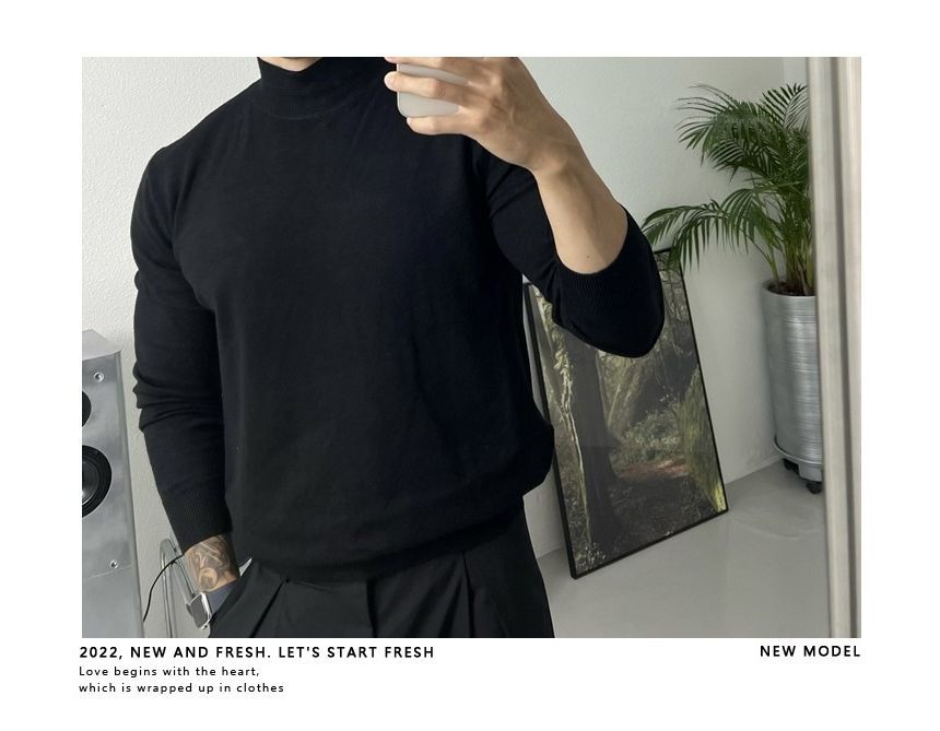 Okwano - Effen gebreide top met lange mouwen en mockneck