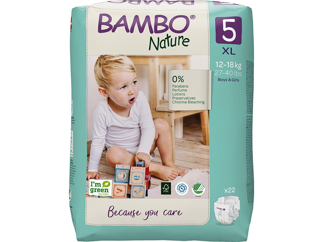 FRALDAS BAMBO NATURE 5 TAMANHO XL 12-18KG 22UN