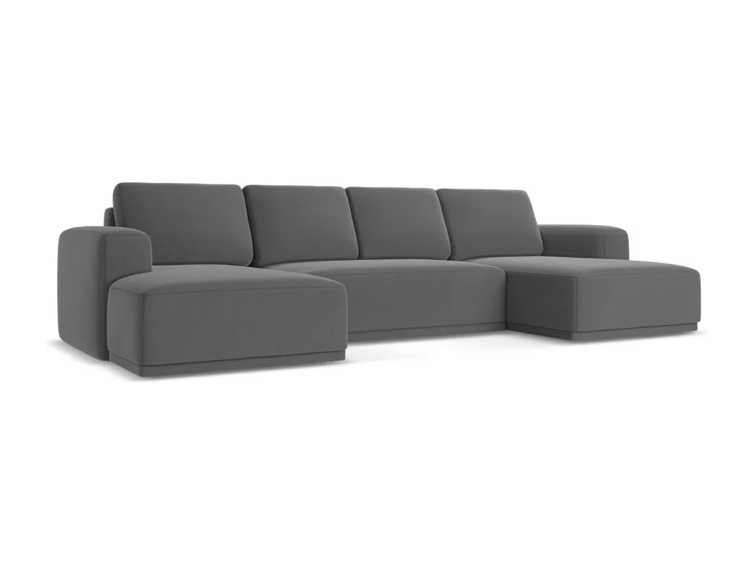 Canapé d'angle panoramique convertible en velours - gris - KAILA