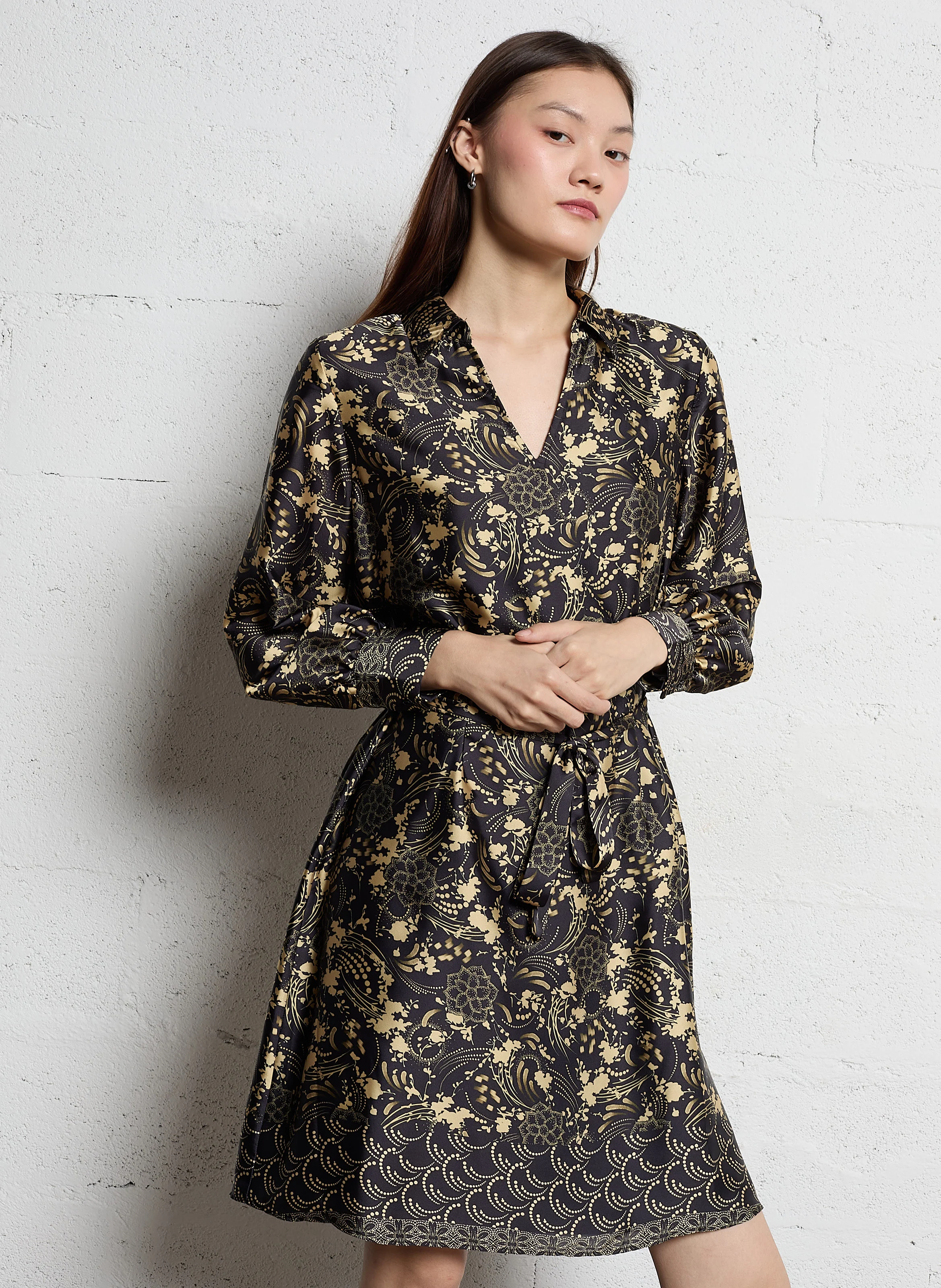 ROKIN - Robe col chemise à imprimé floral | Noir