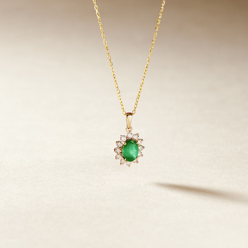 Pendentif Vladimir Or Jaune Emeraude Et Diamant