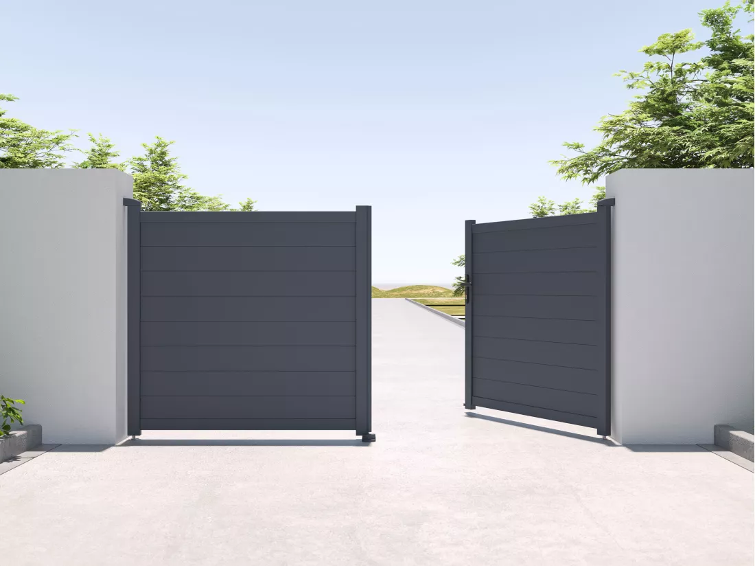 Portail électrique battant aluminium plein L305 x H150 cm anthracite - NAZARIO