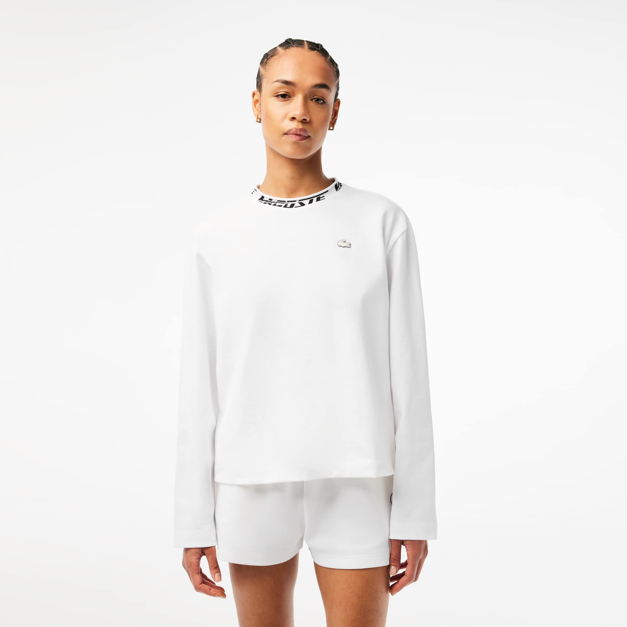 T-shirt manches longues femme Lacoste oversize fit avec col siglé T-Shirts - Blanc - Lacoste - Femme