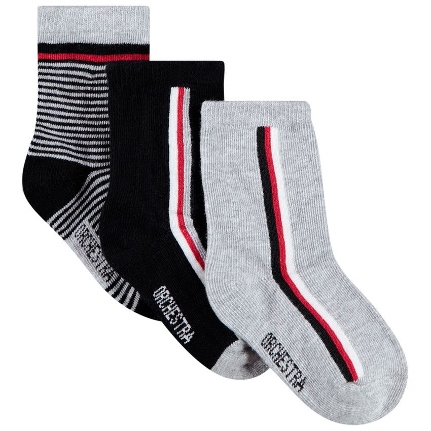 Lot de 3 paires de chaussettes normales à rayures - Gris chiné