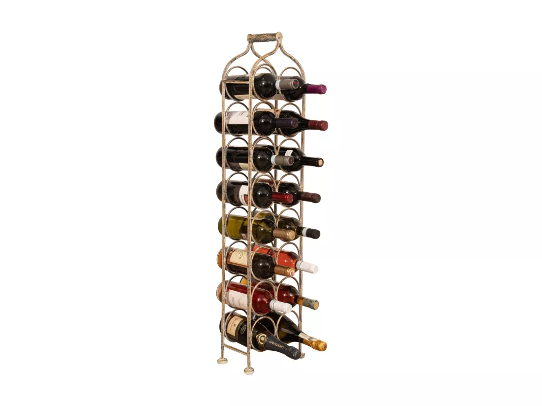 BISCOTTINI Porte-Bouteilles - Fer Forgé Finition Antique - Idéal pour la Décoration du Salon ou de la Cuisine - Casier à Vin - 25 x 15 x 105 cm - Support pour 16 Bouteilles de Vin
