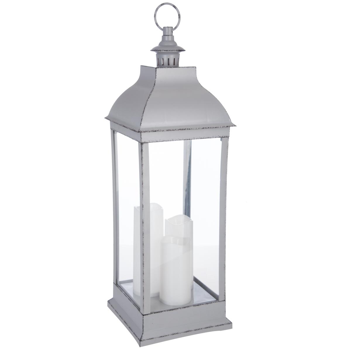 LANTERNE LED ANTIQUE GRIS H.71CM