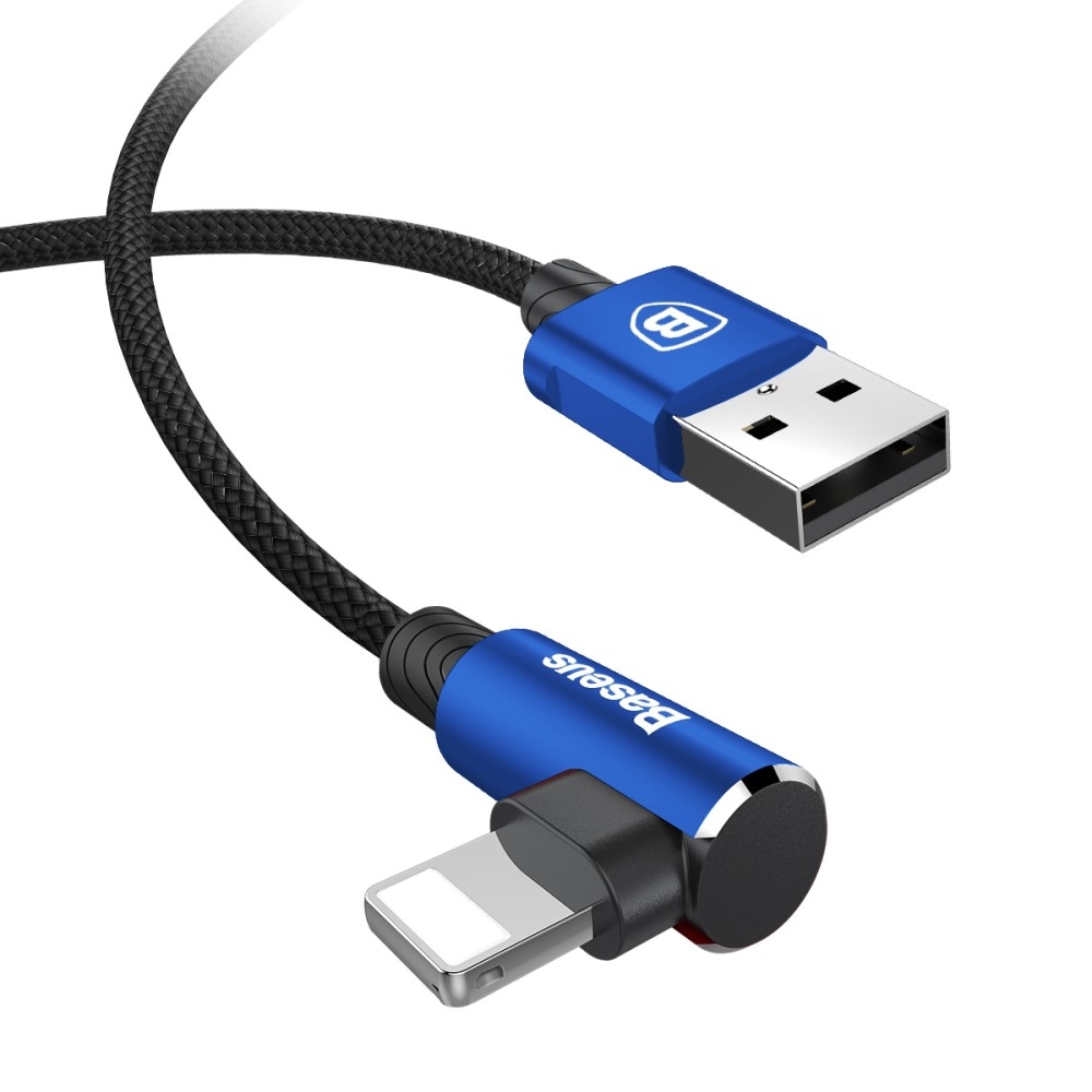 (2m) Elbow Type Lightning Gaming USB 90 Grad Winkel Ladekabel Datenkabel - Blau / Schwarz