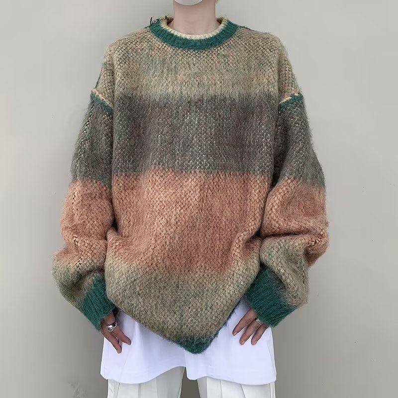 Zoslane - Gestreepte oversized trui met ronde hals