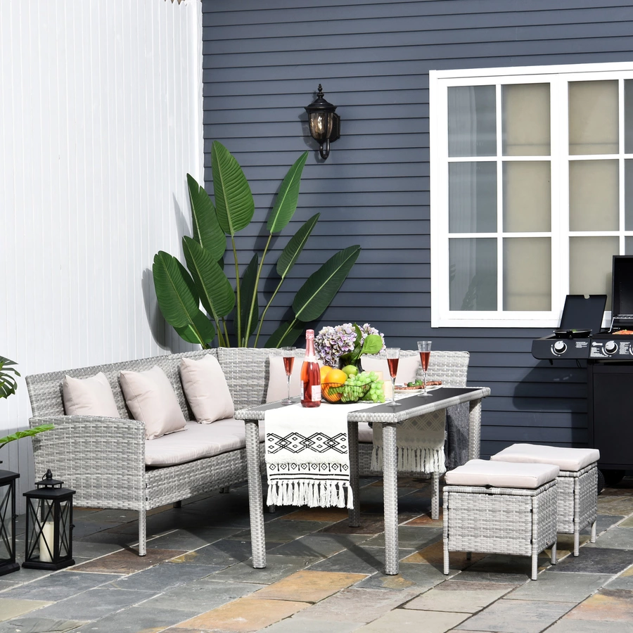 Outsunny Rattan Sitzgruppe mit Tisch grau, cremeweiß