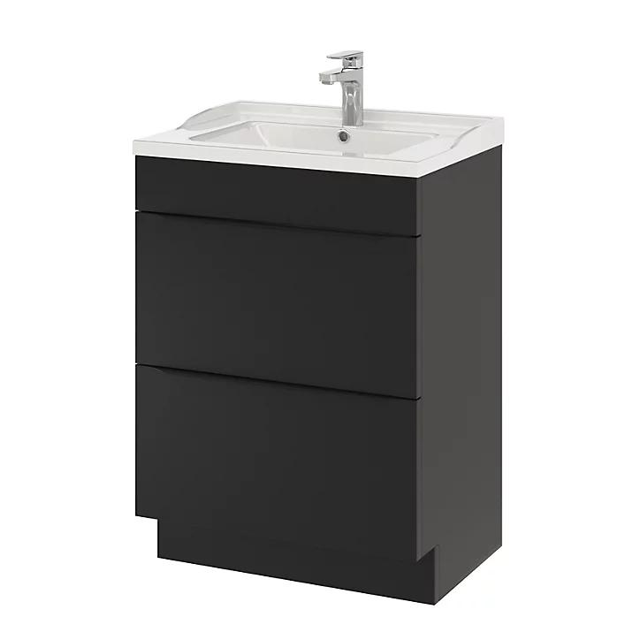 Meuble sous vasque à poser GoodHome Imandra noir mat L. 60 x H. 82 x P. 45 cm