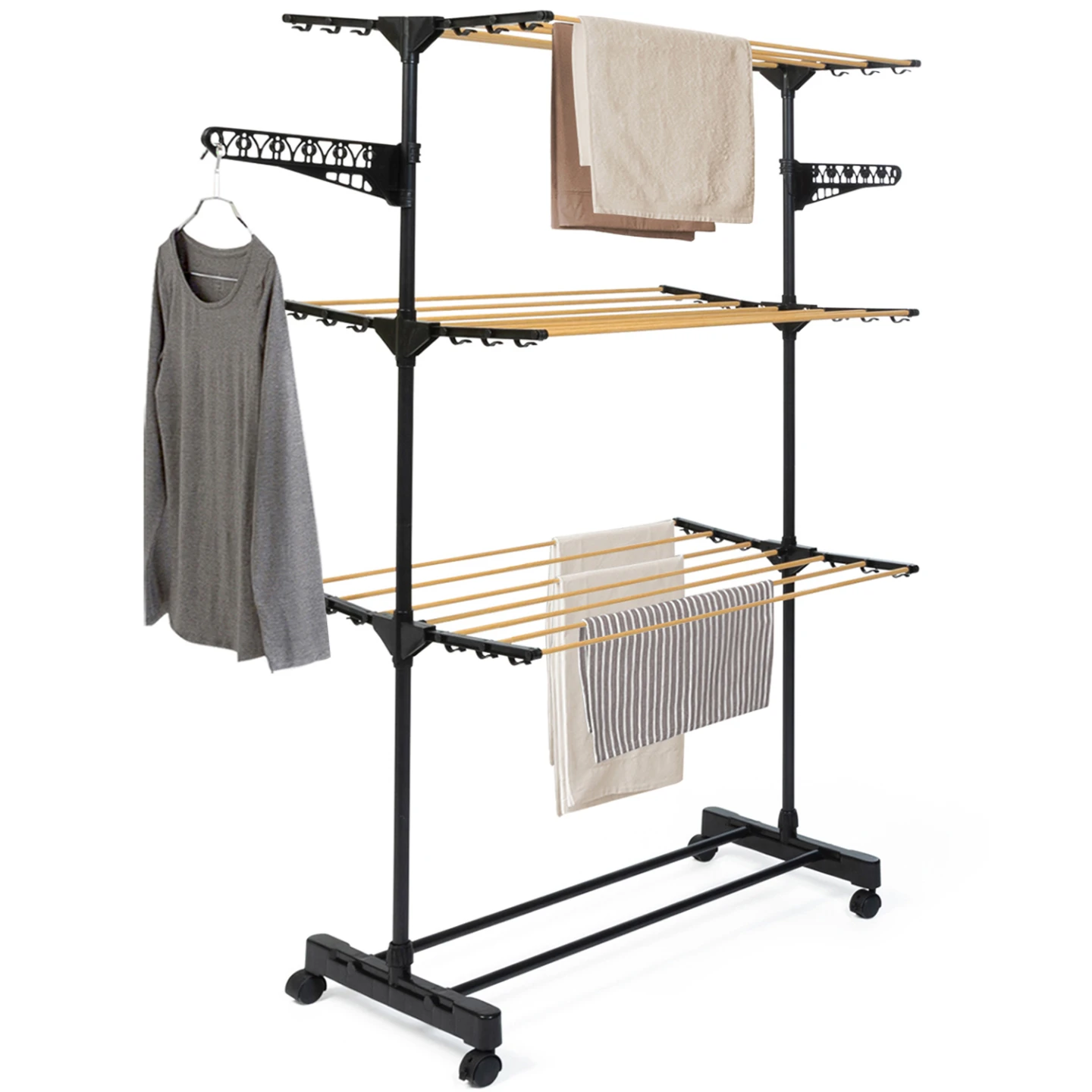 Séchoir à linge vertical pliable 3 niveaux MAXIMA capacité 20M noir et effet bois