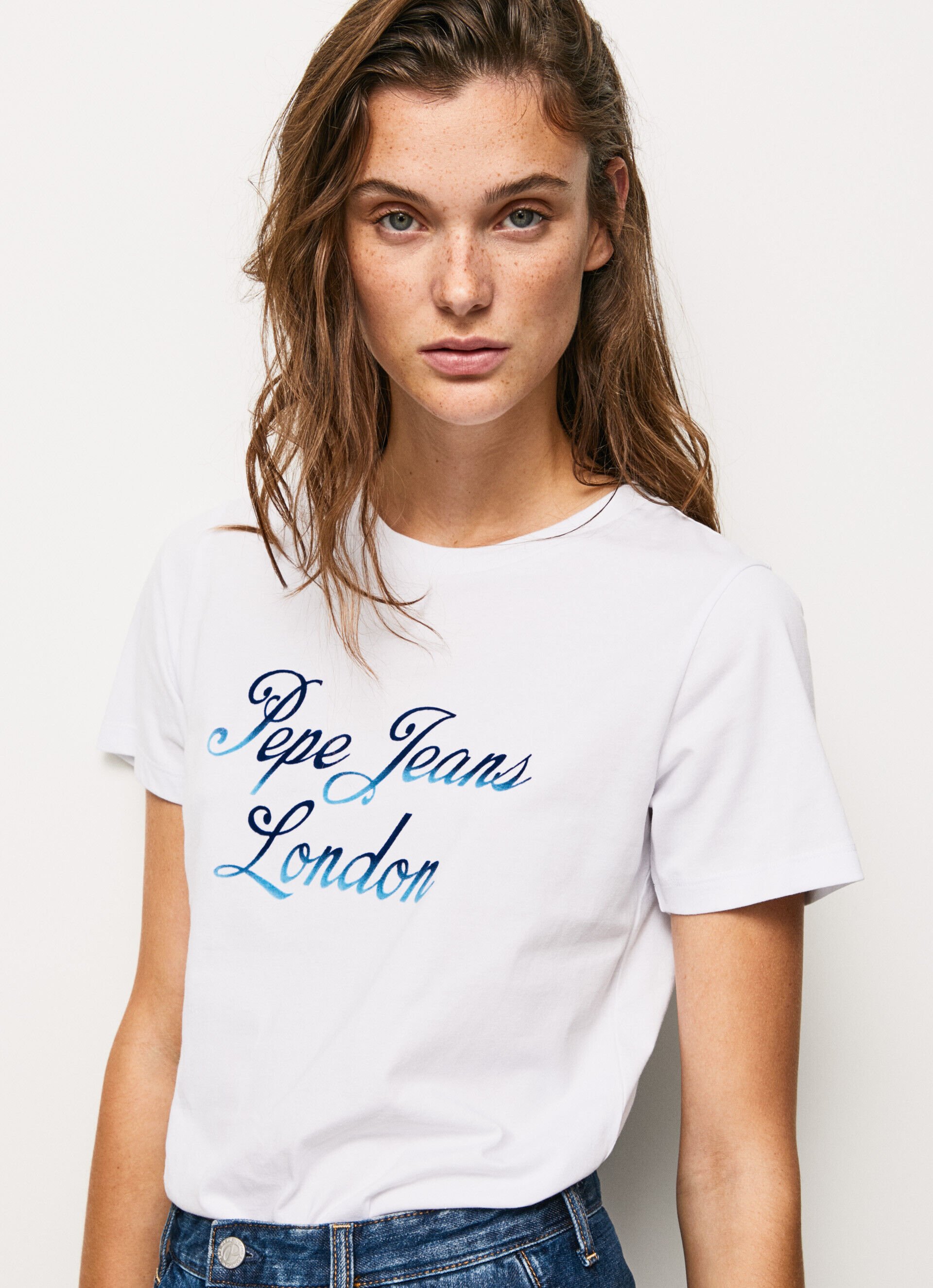Camiseta de algodão com logotipo estampado - branca