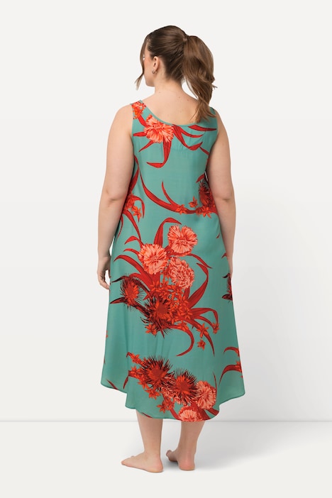 Kleid, floraler Druck, A-Linie, Rundhals, ärmellos