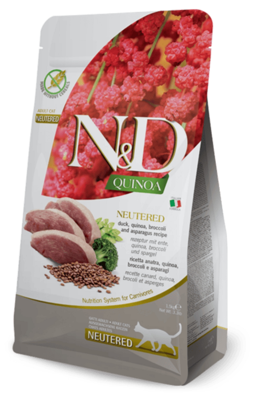 Croquettes n&d quinoa neutered canard brocoli & asperge chat 5 kg