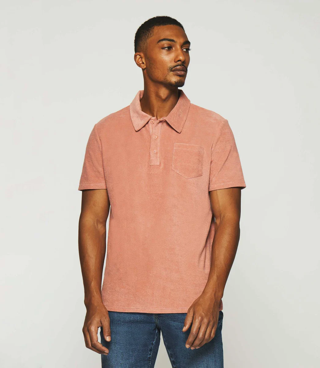 Polo uni en maille éponge avec poche rose GAI