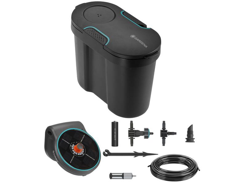 GARDENA Bewässerungs-Set AquaBloom mit Wasserbehälter Solarbetriebenes Bewässerungsset für Balkon und Terrasse