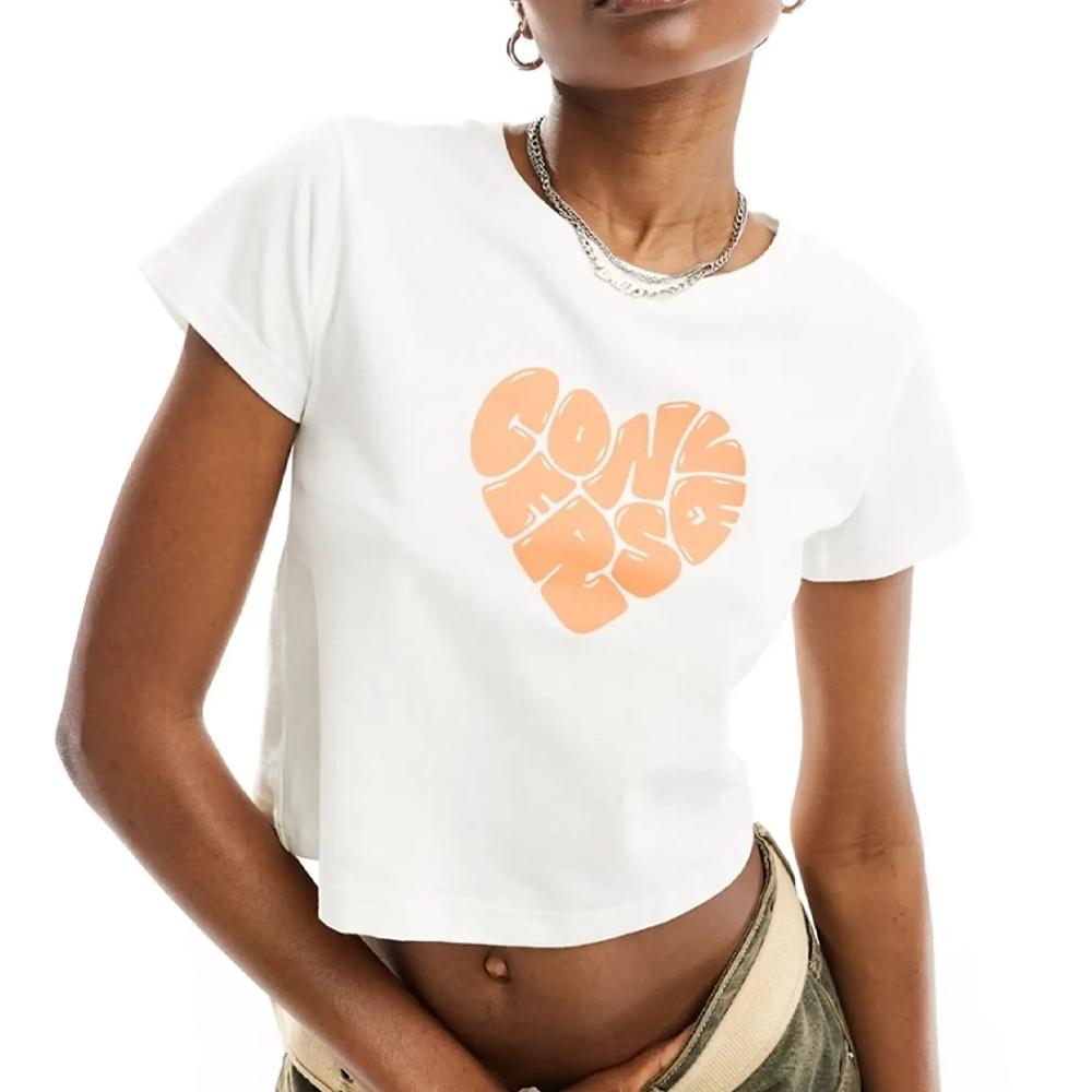 Converse T-shirt Blanc/Orange Femme Converse Heart