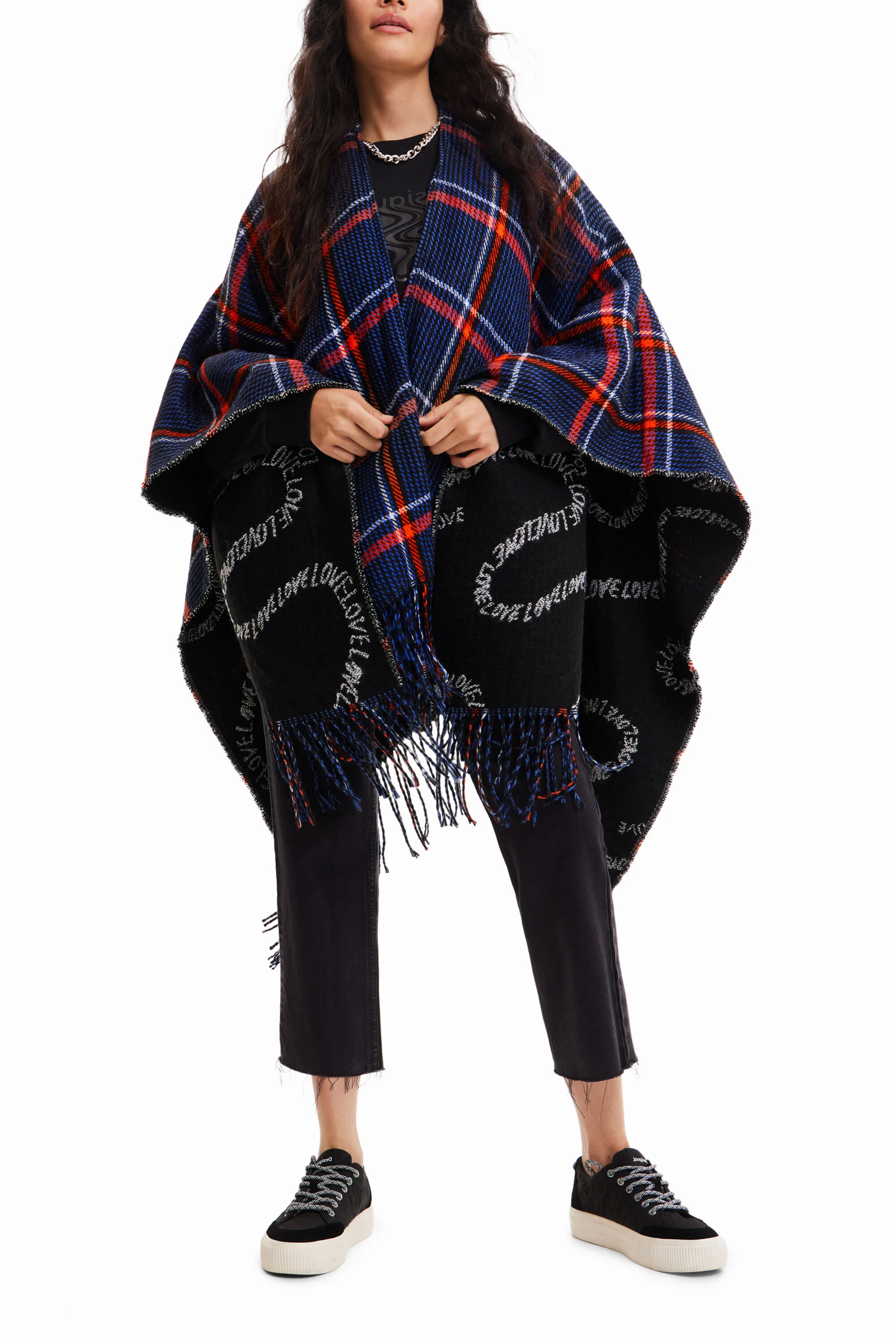Poncho xadrez reversível