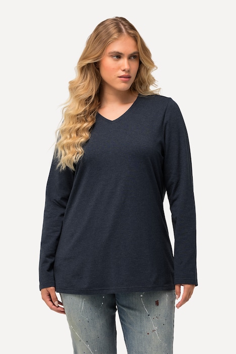 Shirt, Rippjersey, Slim, V-Ausschnitt, Langarm
