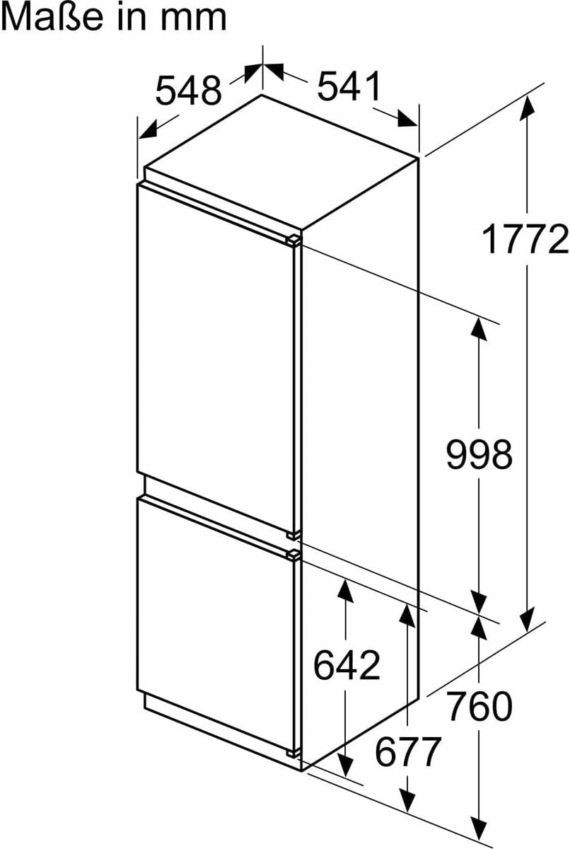 Siemens KI86NVSE0 iQ300 Einbau-Kühl-Gefrierkombination, 177,2 x 54,1 cm Nische, 184 L Kühlen + 76 L Gefrieren, hyperFresh längere Frische, noFrost nie wieder abtauen, FreshSense / Schlepptür
