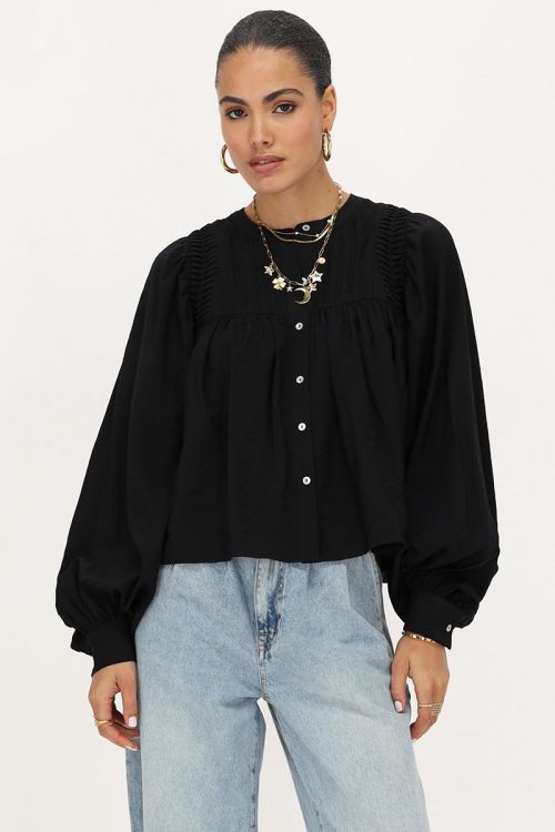 Zwarte blouse met pintuck & ballon mouwen