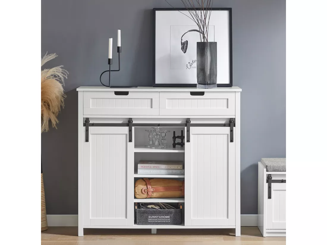 Buffet Bahut, Commode Armoire de Rangement pour Cuisine, Salle à Manger, Salon, FSB74-W