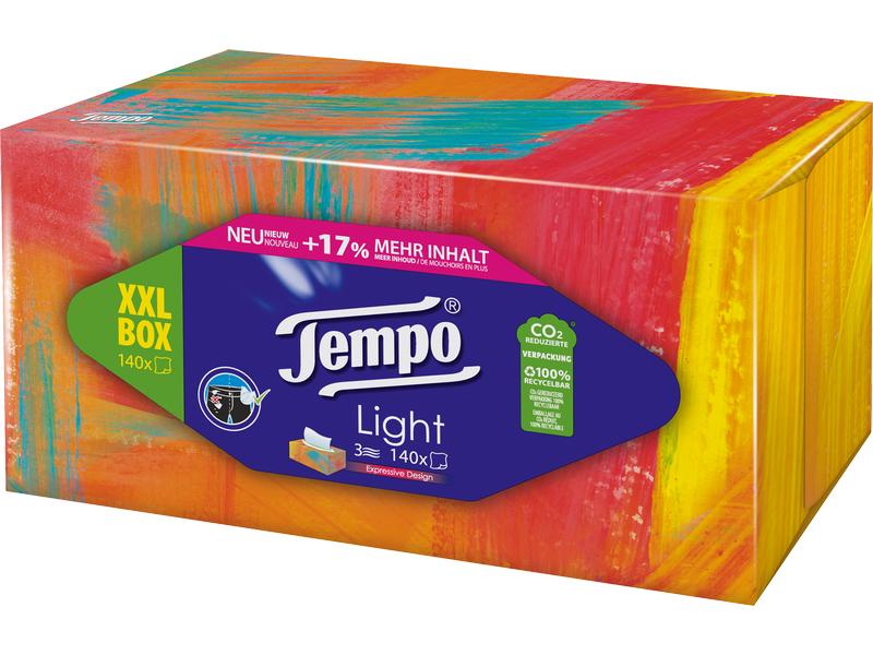 Tempo Taschentücher-Box XXL Light 3-lagig 140 Stück Waschmaschinenfeste Taschentücher fürs Haus oder Büro