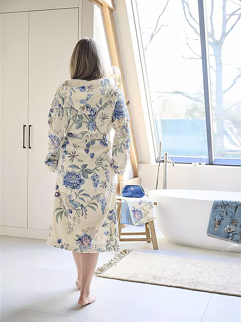 PIP STUDIO Damen Bademantel SECRET GARDEN Weiss-Blau weiss