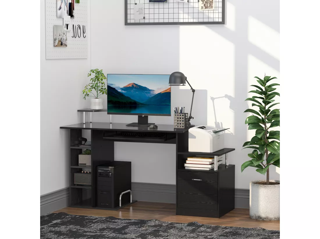Bureau pour ordinateur table meuble pc informatique en MDF noir