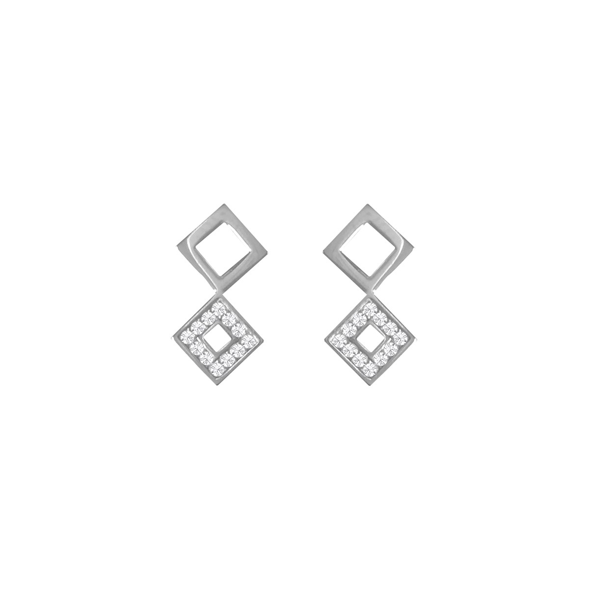 Boucles d'oreilles losanges ajourés en argent 925 rhodié et oxydes de zirconium