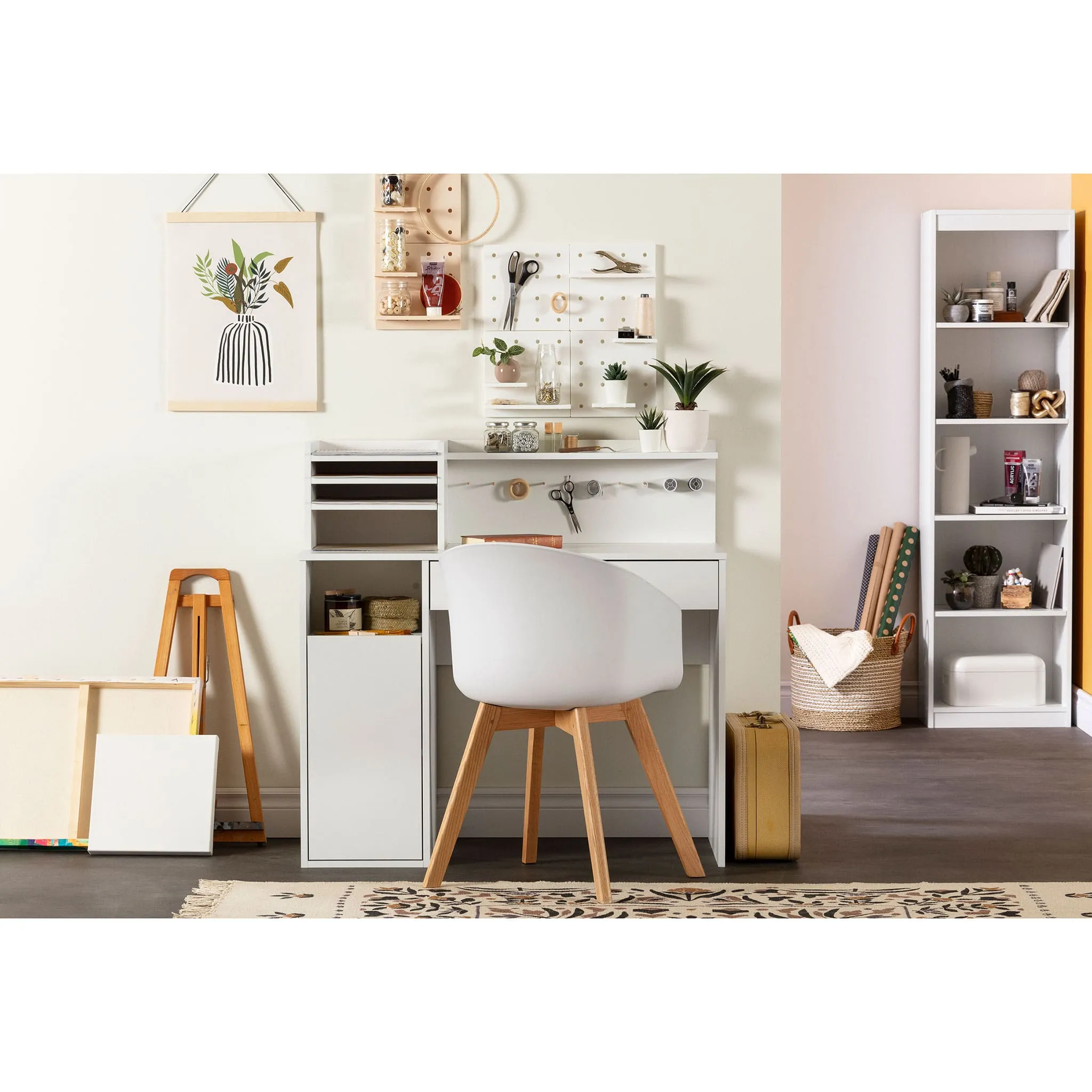 South Shore Table de Bricolage avec Huche - Crea Blanc solide