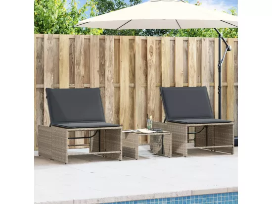 Chaises longues lot de 2 avec table gris clair résine tressée