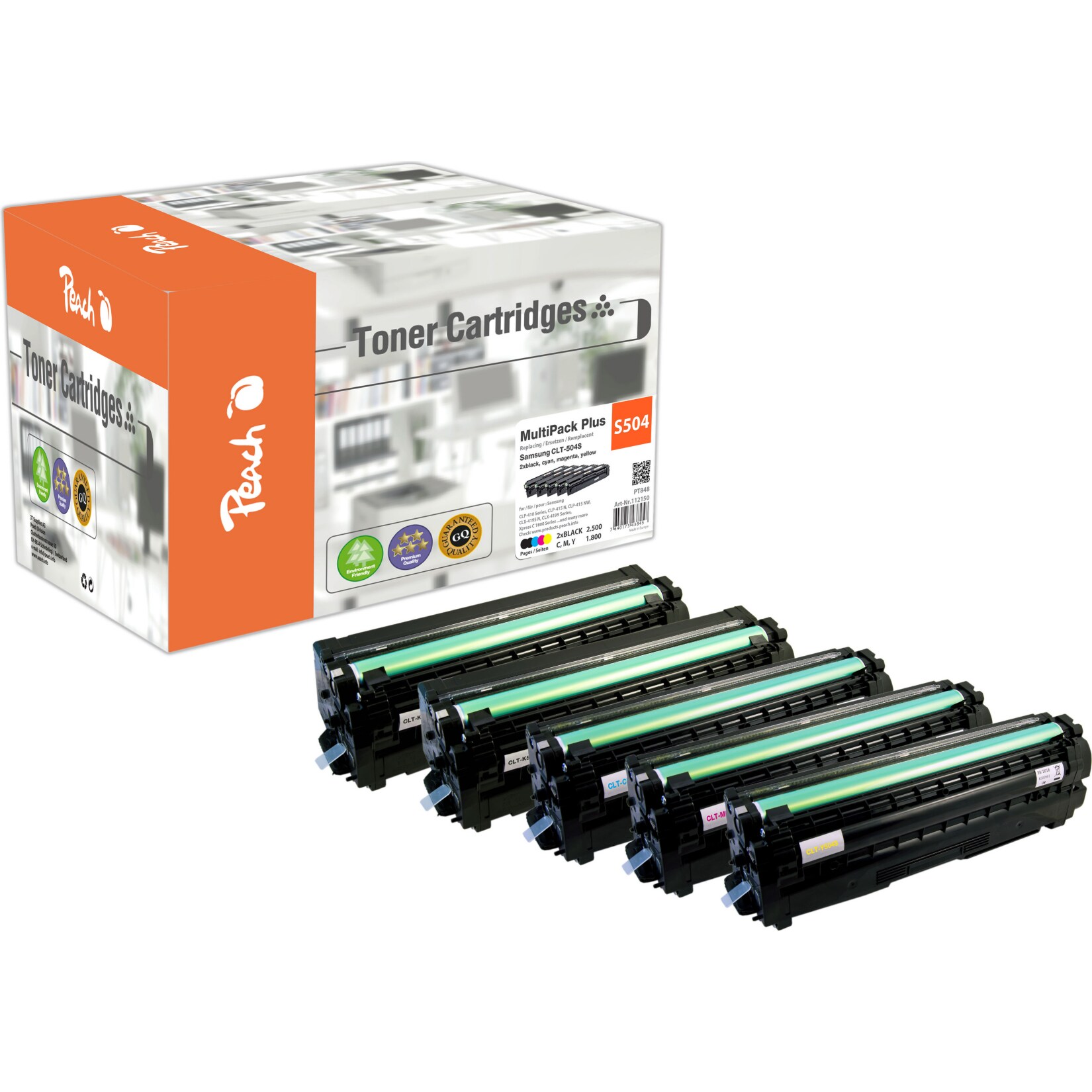 Peach S5045 Toner (2*bk, c/m/y) ersetzt Samsung CLT-P504C, SU400A für z.B. Samsung CLP -410, Samsung CLP -415 N, Samsung CLP -415 NW (wiederaufbereitet)