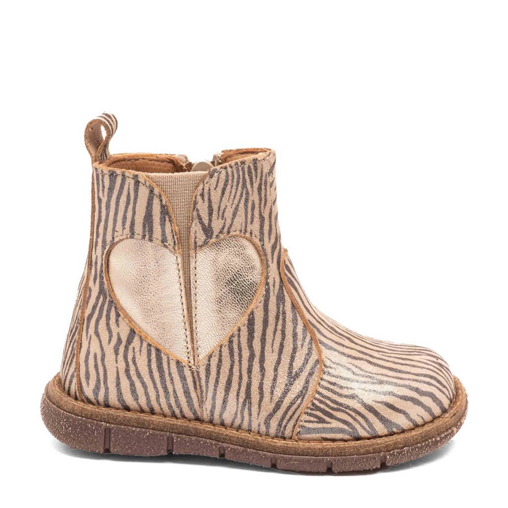 Bisgaard Maggieleren enkelboots met zebraprint en glitters rosé