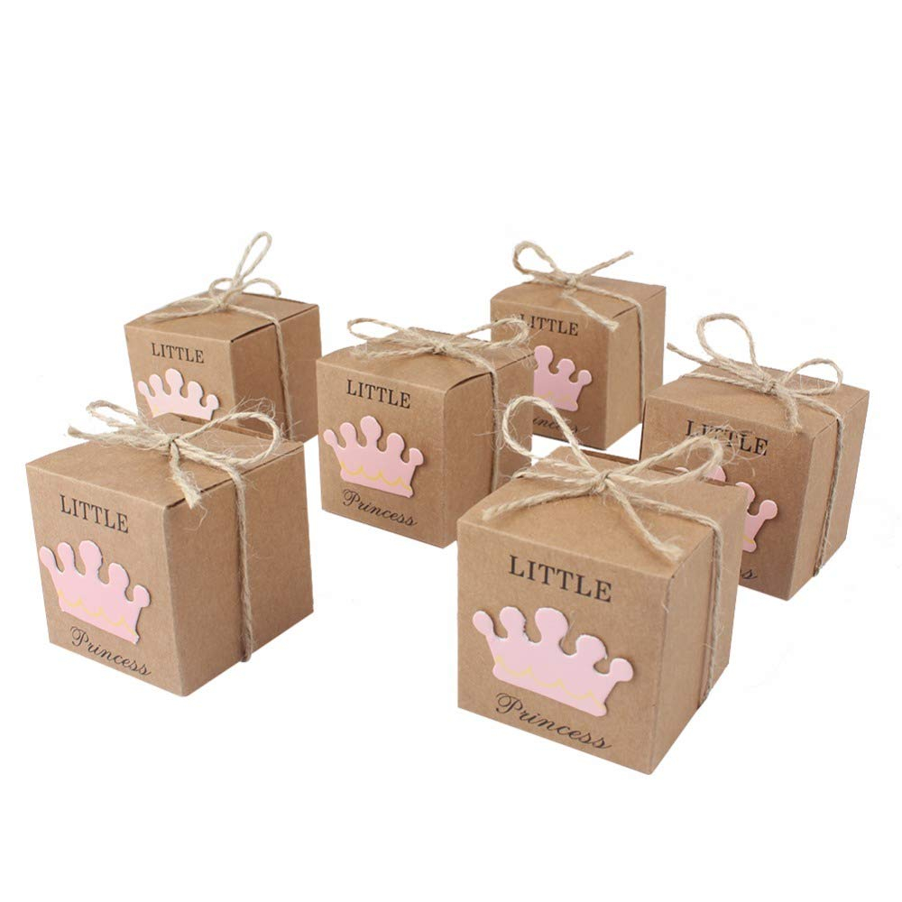 (50er Set) Baby Shower Party Geschenk Schachtel Gift Box mit Jute Schnur - Little Princess