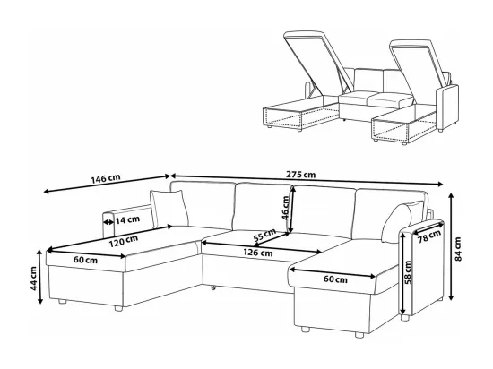 Canapé d'angle panoramique convertible en tissu 