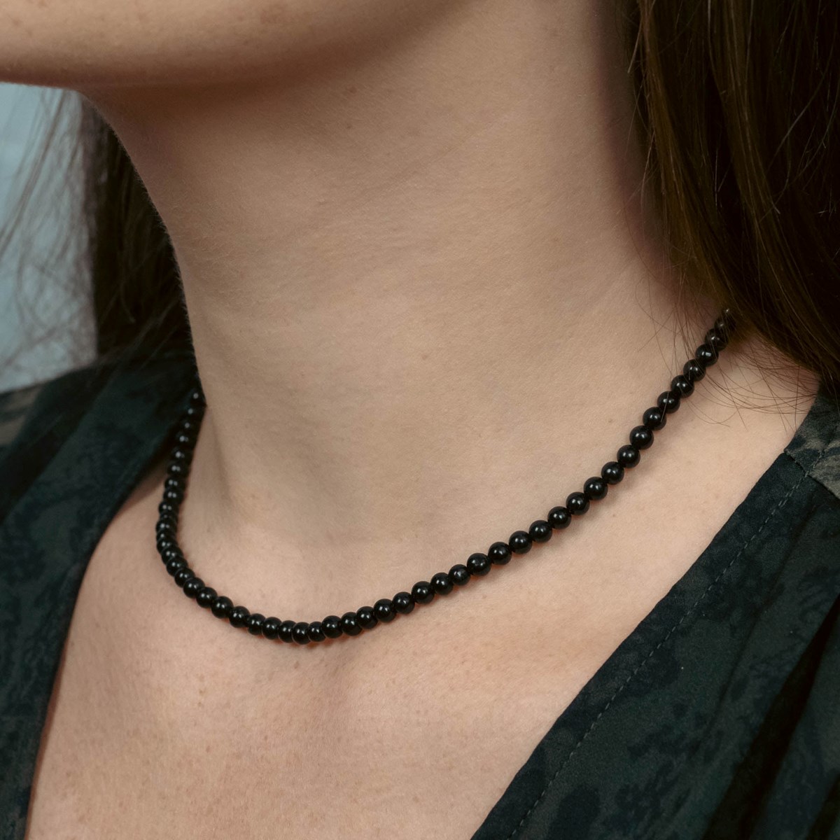 Collier, bracelet et boucles d'oreilles Serena en pierres Obsidienne
