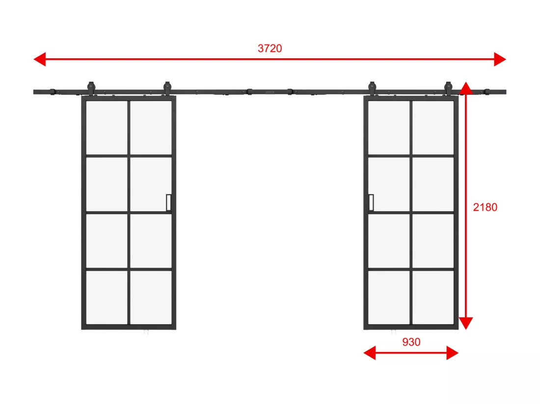 Porte coulissante double avec système en applique - aluminium et verre trempé - 2 x H205 x L93 cm - WILDEN II