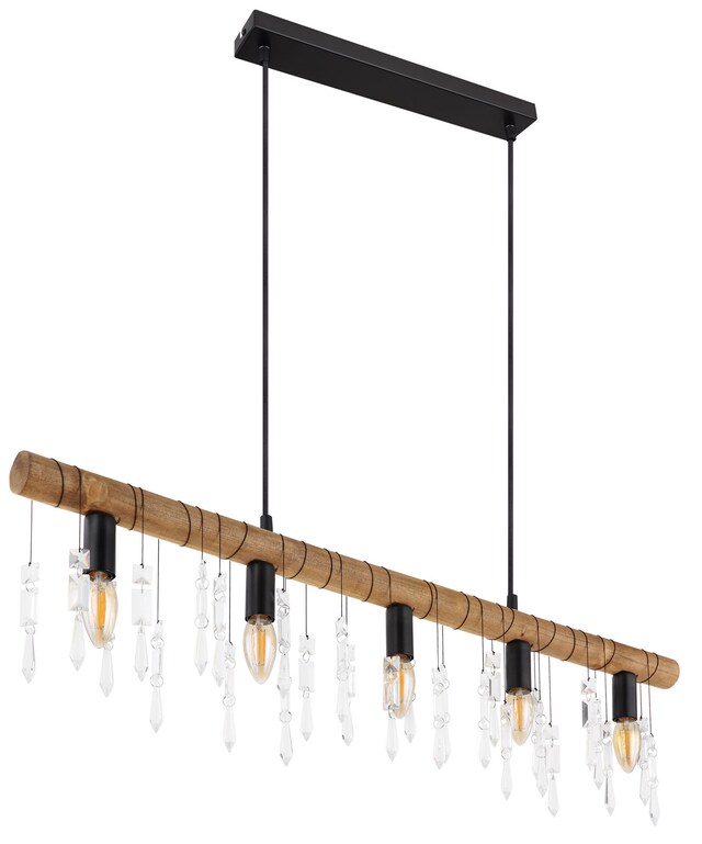 KIRA I Pendellampe schwarz 15532-5H,B/H/T: 90 x 120 x 6 cm, Glas, Metall, Holz