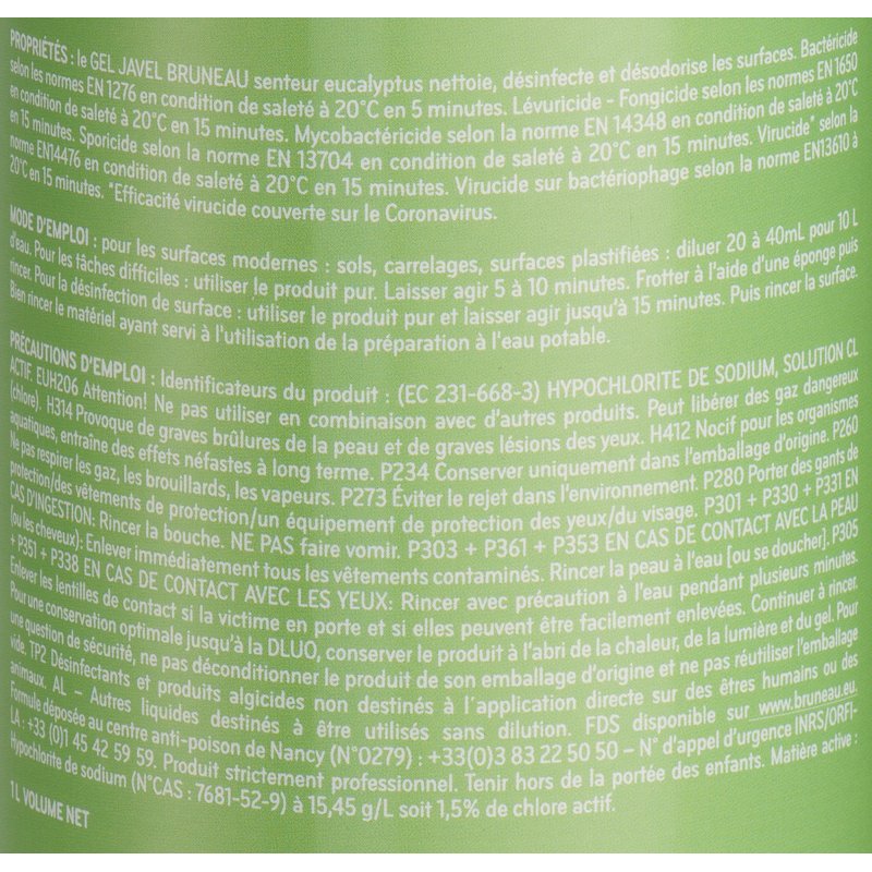 Gel WC javel Bruneau Eucalyptus - Flacon 1 L
