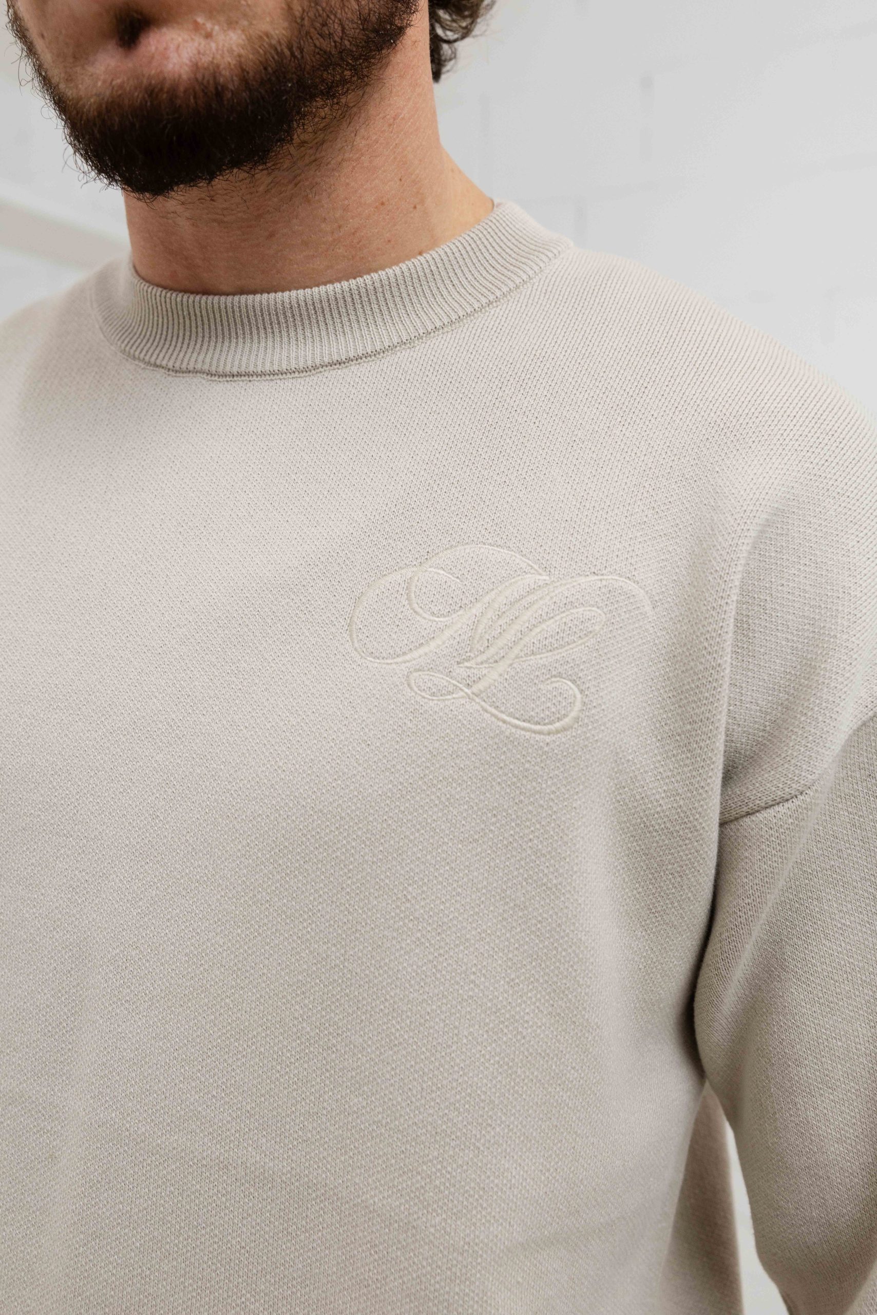 Malelions Oversized Emblem Knitted Sweater Heren Beige