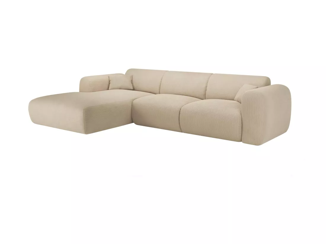 Grand canapé d'angle gauche en tissu texturé beige POGNI de Maison Céphy